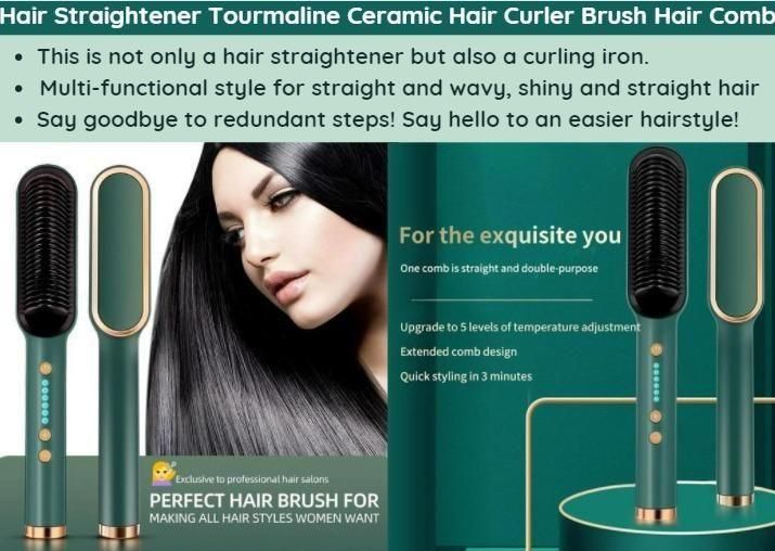 2‑in‑1 Tourmaline Ceramic Hair Straightener & Curler Brush – Fast Styling for All Hair Types