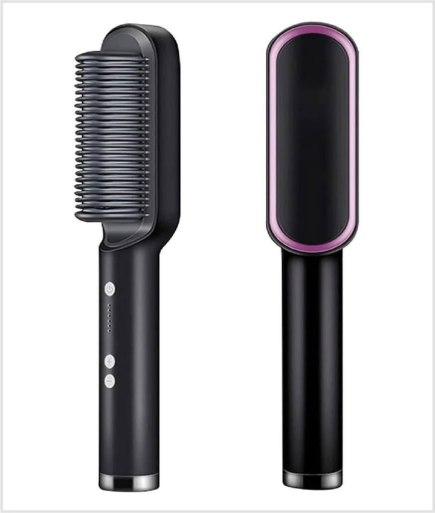 2‑in‑1 Tourmaline Ceramic Hair Straightener & Curler Brush – Fast Styling for All Hair Types