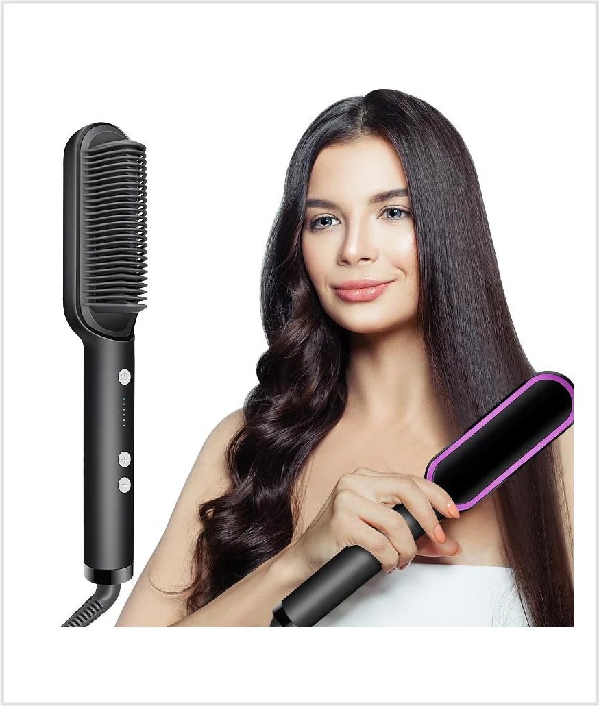 2‑in‑1 Tourmaline Ceramic Hair Straightener & Curler Brush – Fast Styling for All Hair Types