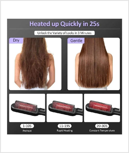 2‑in‑1 Tourmaline Ceramic Hair Straightener & Curler Brush – Fast Styling for All Hair Types